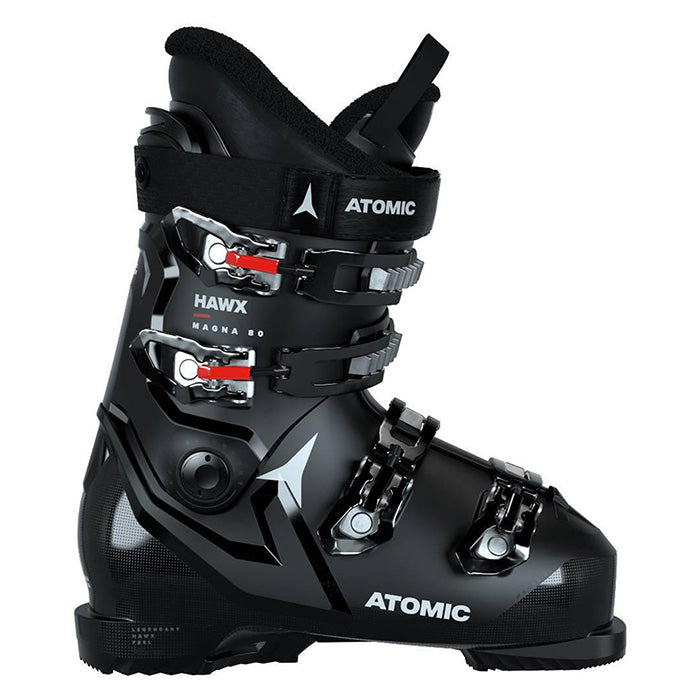 Atomic Hawx Magna 80 ski boots (black/white/red) available at Mad Dog's Ski & Board in Abbotsford, BC.