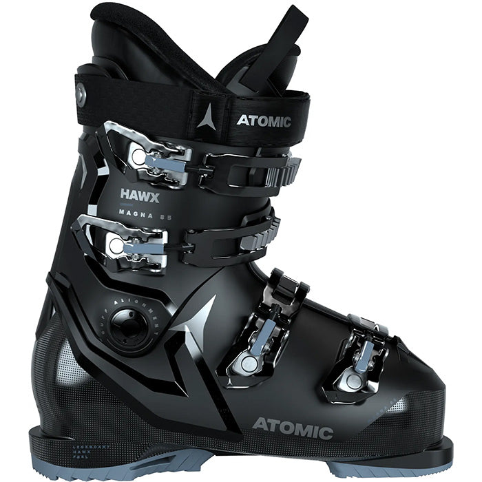 Atomic Hawx Magna 85 women's ski boots (black/denim) available at Mad Dog's Ski & Board in Abbotsford, BC.