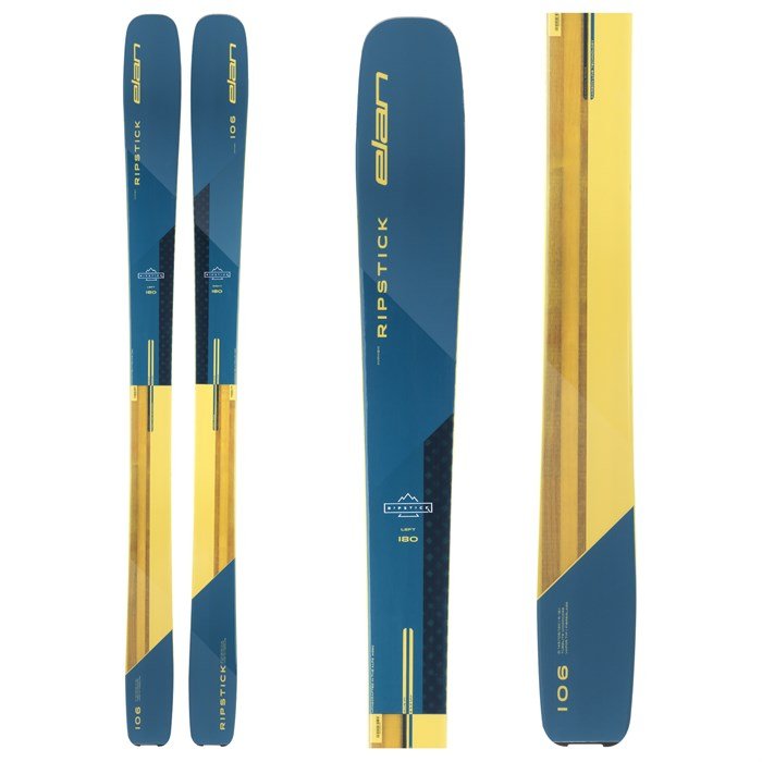 Elan Ripstick 106 Skis (top graphic) are available at Mad Dog's Ski & Board in Abbotsford, BC.