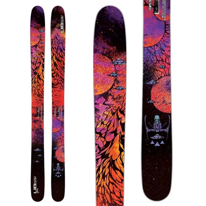 The 2023 Lib Tech YEWPS skis (top graphic) are available at Mad Dog's Ski & Board in Abbotsford, BC.