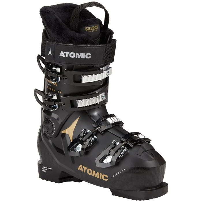 2025 Hawx Magna 75 women's ski boots (black/gold) available at Mad Dog's Ski & Board in Abbotsford, BC.