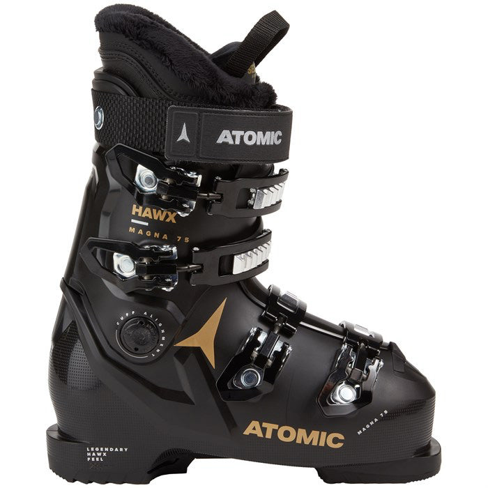 2025 Hawx Magna 75 women's ski boots (black/gold) available at Mad Dog's Ski & Board in Abbotsford, BC.