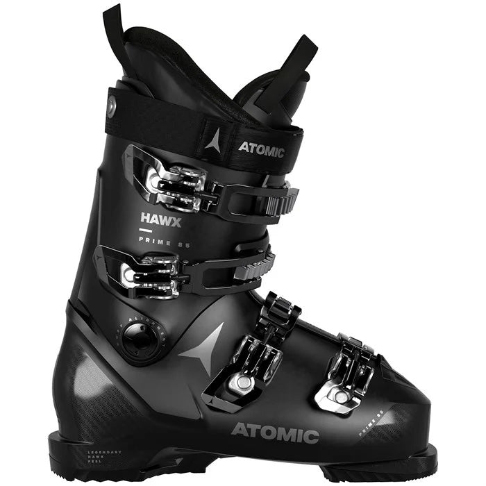 Atomic Hawx Prime 85 women's ski boots (black/silver) available at Mad Dog's Ski & Board in Abbotsford, BC.