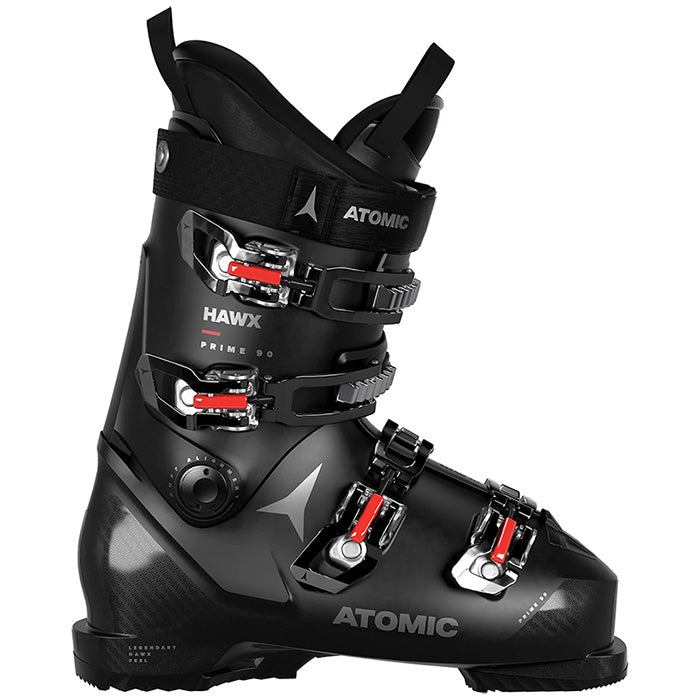 Atomic Hawx Prime 90 ski boots (black, red, silver) available at Mad Dog's Ski & Board in Abbotsford, BC.