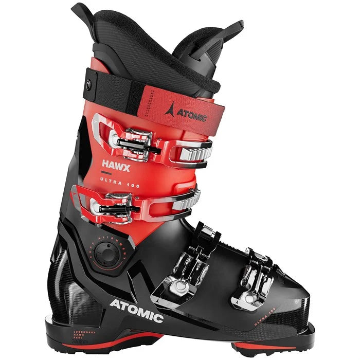 Atomic Hawx Ultra 100 GW ski boots (black/red) available at Mad Dog's Ski & Board in Abbotsford, BC.