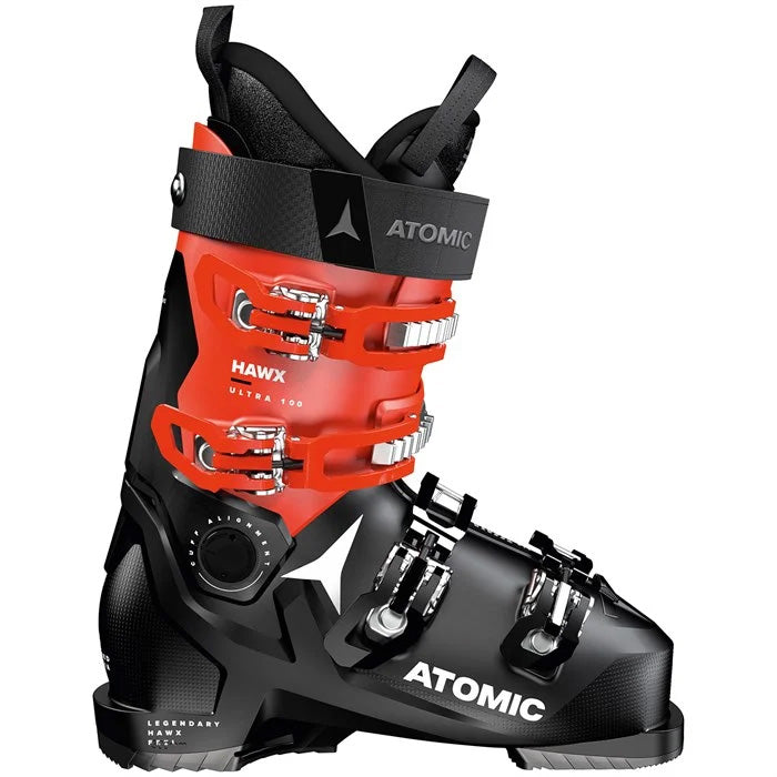 Atomic Hawx Ultra 100 ski boots (black/red) available at Mad Dog's Ski & Board in Abbotsford, BC.