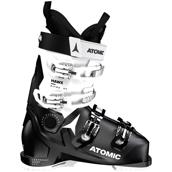 Atomic Hawx Ultra 85 W women's ski boot (black/white) available at Mad Dog's Ski & Board in Abbotsford, BC.