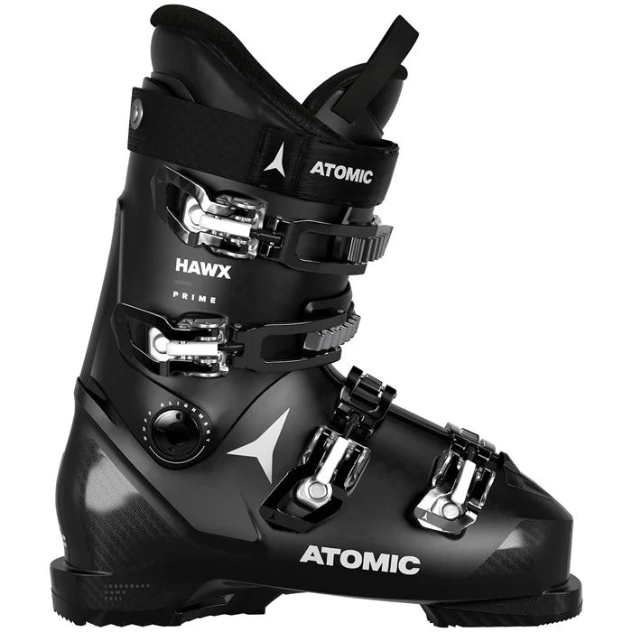 2025 Atomic Hawx Prime Women's Ski Boots (black white) available at Mad Dog's Ski & Board in Abbotsford, BC.