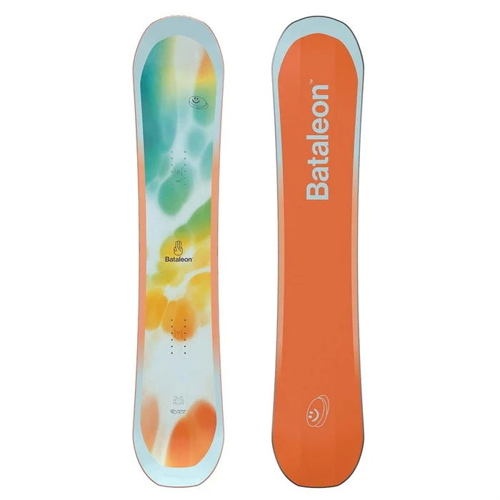 2025 Bataleon Feelbetter women's snowboard (orange, green, blue, yellow) available at Mad Dog's Ski & Board in Abbotsford, BC.