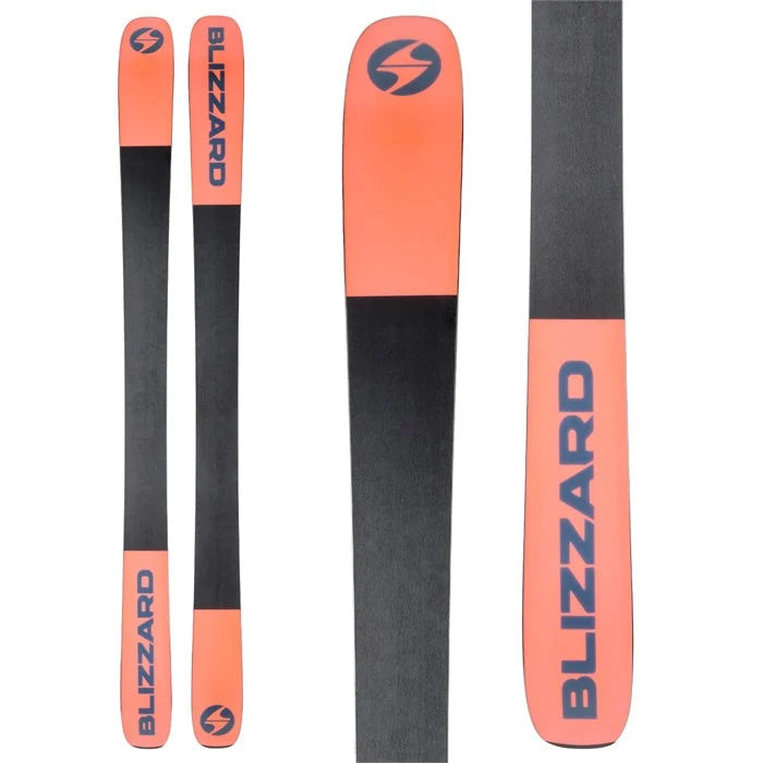 2025 Blizzard Rustler 9 skis (black, orange base) available at Mad Dog's Ski & Board in Abbotsford, BC.