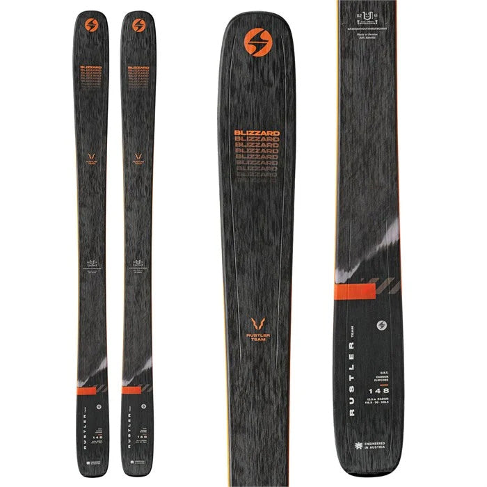 Blizzard Rustler Team junior/youth skis (black, top graphic) available at Mad Dog's Ski & Board in Abbotsford, BC.