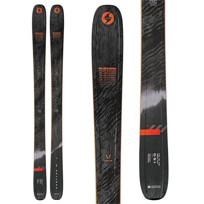 Blizzard Rustler 10 skis (black top sheet) available at Mad Dog's Ski & Board in Abbotsford, BC.