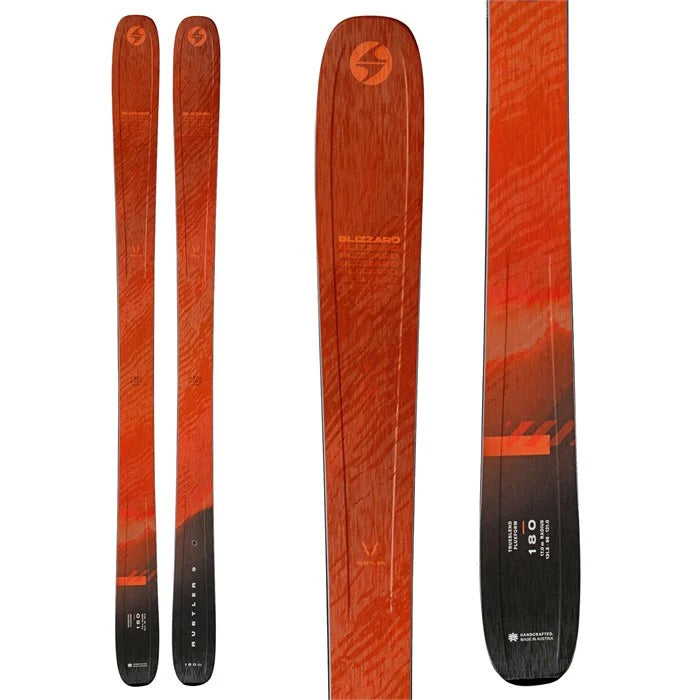 Blizzard Rustler 9 skis (top graphic) available at Mad Dog's Ski & Board in Abbotsford, BC.