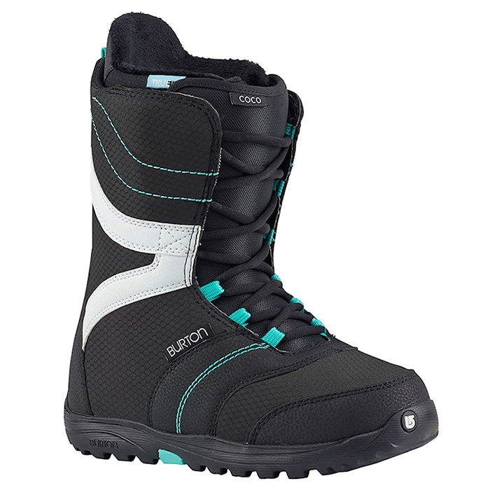 Burton Coco women's snowboard boots (black/teal) available at Mad Dog's Ski & Board in Abbotsford, BC.