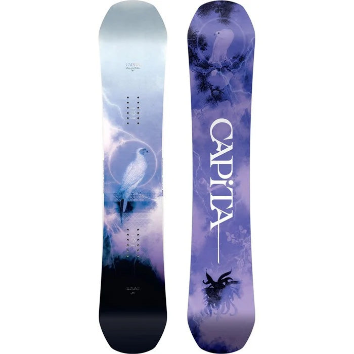 2024 Capita Birds of a Feather women's snowboard (top and base graphic, purple) available at Mad Dog's Ski & Board in Abbotsford, BC.