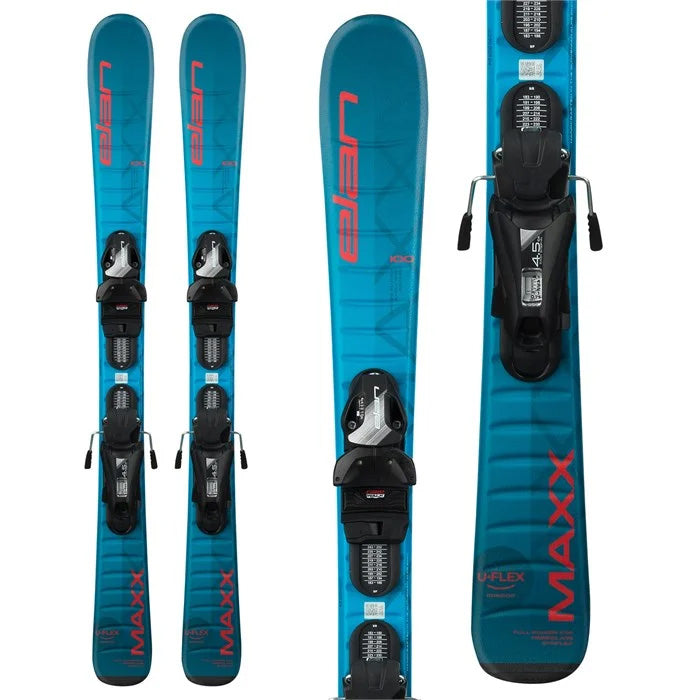 Elan Maxx junior skis (blue & red graphic) are available at Mad Dog's Ski & Board in Abbotsford, BC.