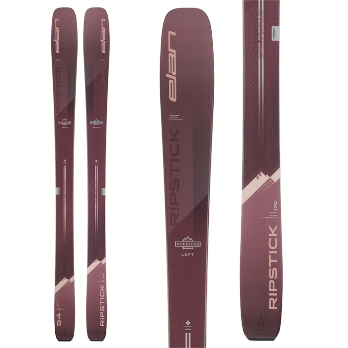 Elan Ripstick 94 Women's skis (maroon top graphic) available at Mad Dogs Ski & Board in Abbotsford, BC.