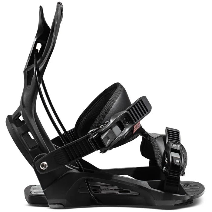 Flow Juno women's snowboard bindings (side, black) available at Mad Dog's Ski & Board in Abbotsford, BC.
