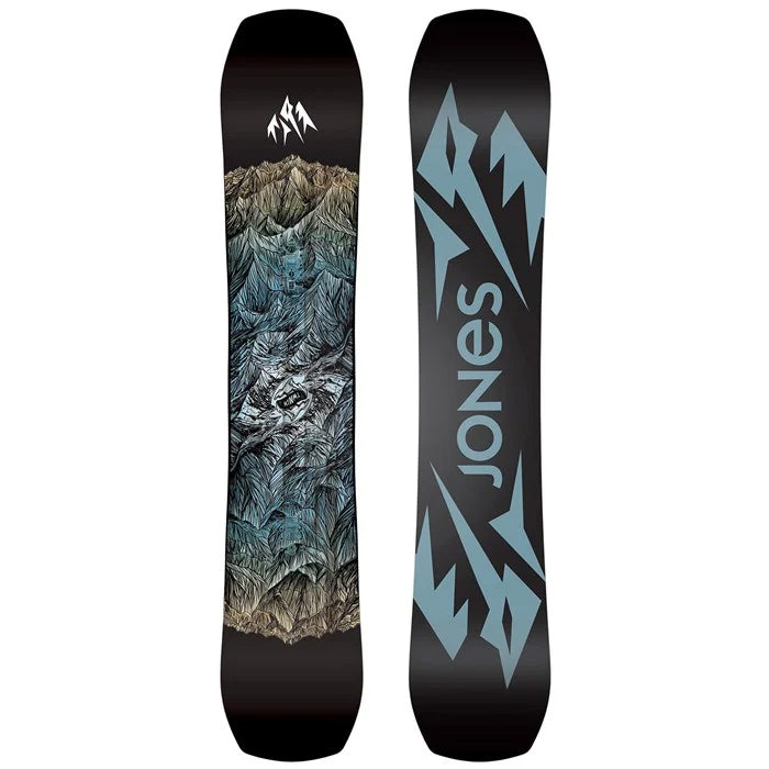 2024 Jones Mountain Twin Snowboard (base graphic black) available at Mad Dog's Ski & Board in Abbotsford, BC.