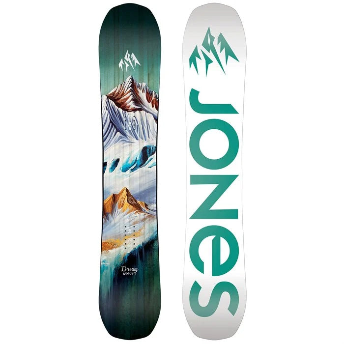 2024 Jones Dream Weaver women's snowboard (top and base graphic, white) available at Mad Dog's Ski & Board in Abbotsford, BC.
