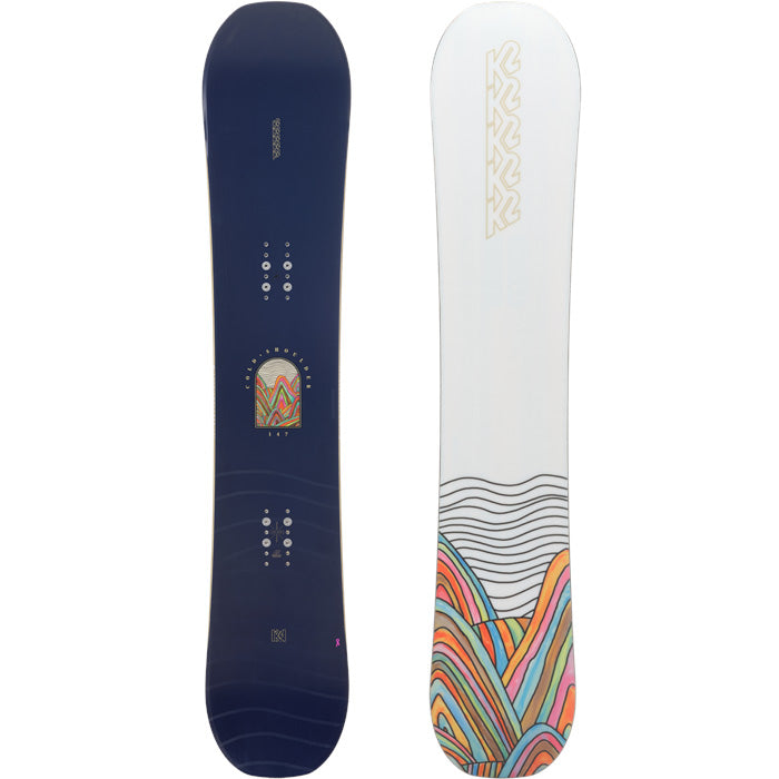 2024 K2 Cold Shoulder women's snowboard (top and base graphic) available at Mad Dog's Ski & Board in Abbotsford, BC.