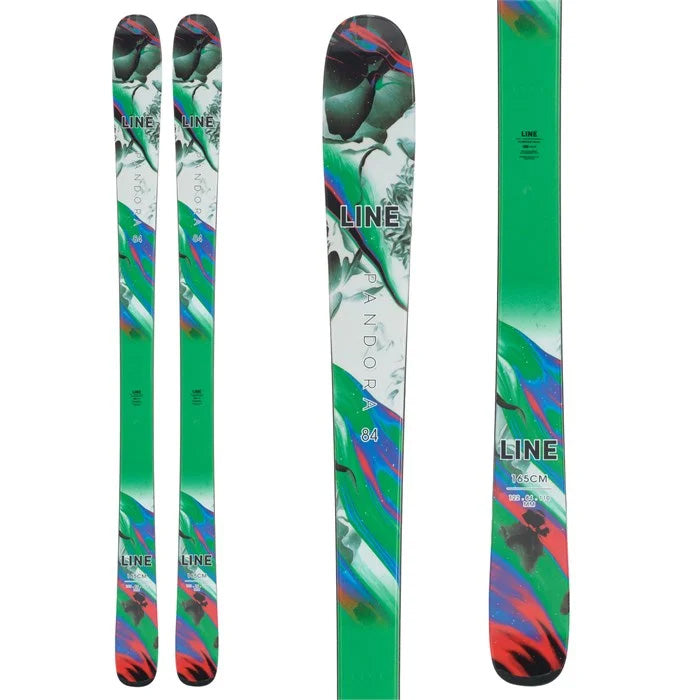 LINE Pandora 84 Women's skis (green top graphic) available at Mad Dog's Ski & Board in Abbotsford, BC.