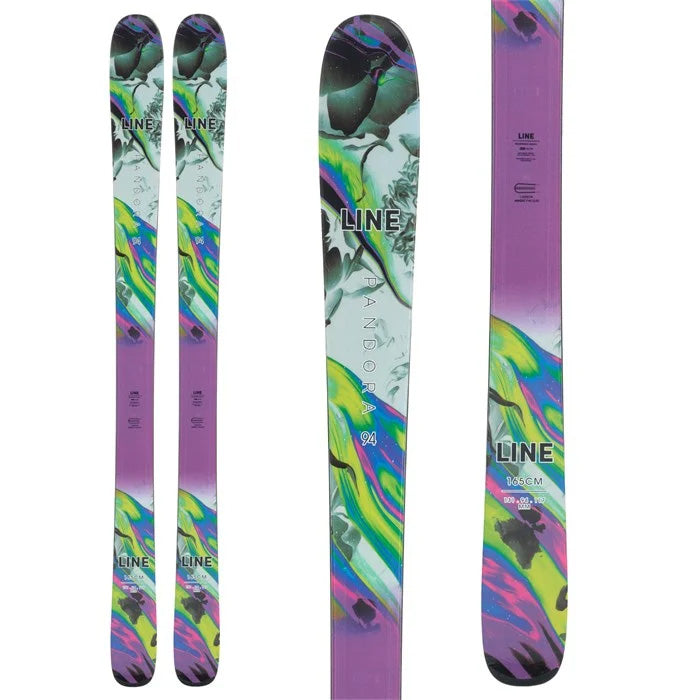 LINE Pandora 94 W women's skis (purple top graphic) available at Mad Dog's Ski & Board in Abbotsford, BC.