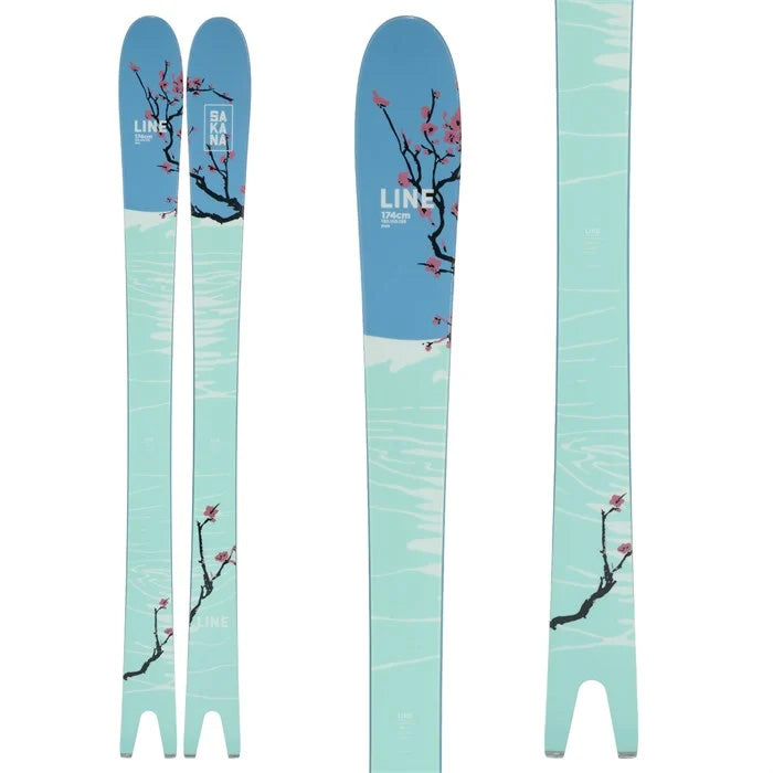 LINE Sakana skis (blue top graphic) available at Mad Dog's Ski & Board in Abbotsford, BC.