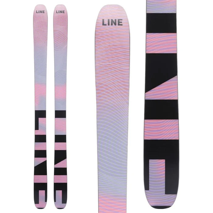 2025 Line Optic 104 skis (pink base) available at Mad Dog's Ski & Board in Abbotsford, BC.