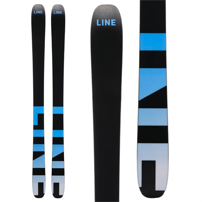 2025 Line Pandora 99 skis (black, blue base) available at Mad Dog's Ski & Board in Abbotsford, BC.