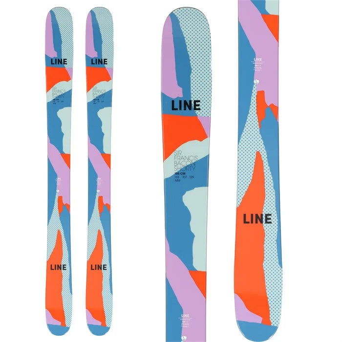 Line Sir Frances Bacon Shorty junior/youth skis (top graphic) available at Mad Dog's Ski & Board in Abbotsford, BC.