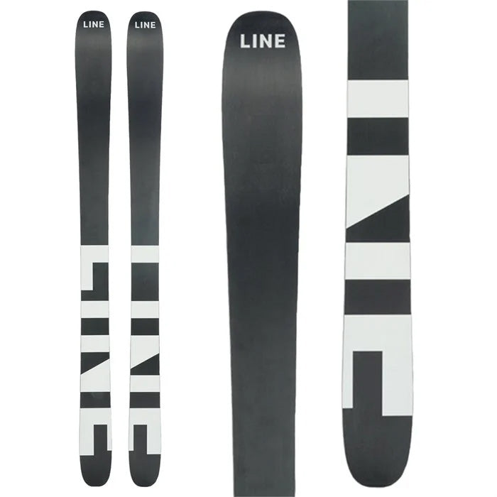 2024 Line Vision 108 Skis (black, white base graphic) available at Mad Dog's Ski & Board in Abbotsford, BC.