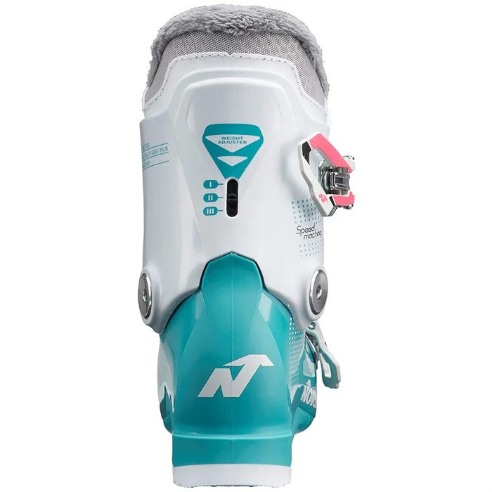 Nordica Speedmachine J2 junior/youth ski boots (light blue/white/pink) available at Mad Dog's Ski & Board in Abbotsford, BC.