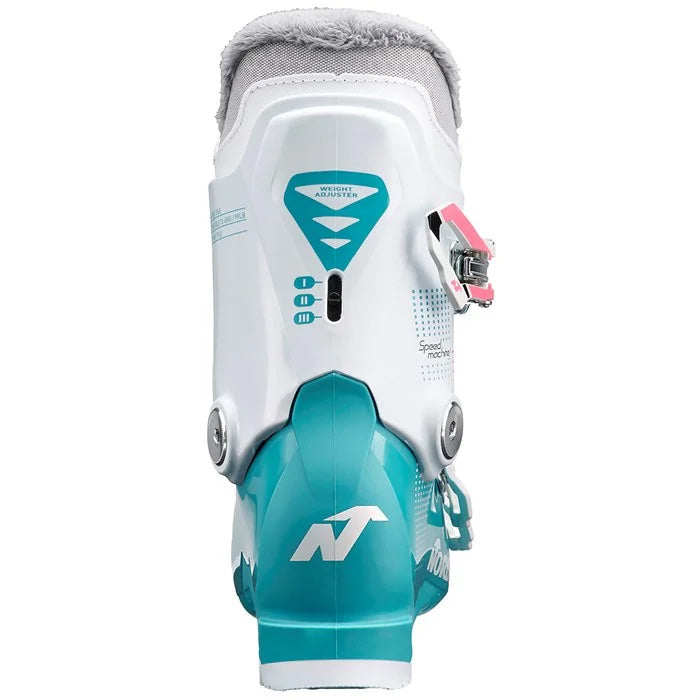 Nordica Speedmachine J3 junior/youth ski boots (light blue/white/pink) available at Mad Dog's Ski & Board in Abbotsford, BC.