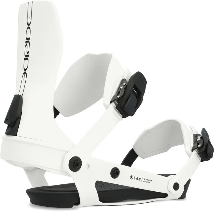 Ride A-6 snowboard bindings (white) available at Mad Dog's Ski & Board in Abbotsford, BC.