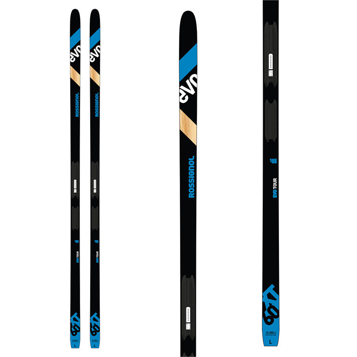 Rossignol Evo XT 60 cross country skis w. tour step in bindings (black, blue, wood) available at Mad Dog's Ski & Board in Abbotsford, BC.
