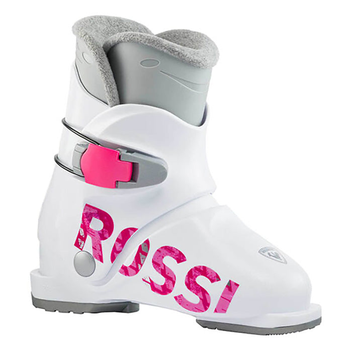 Rossignol Fun Girl 1 Junior/youth ski boots (white/pink) available at Mad Dog's Ski & Board in Abbotsford, BC.