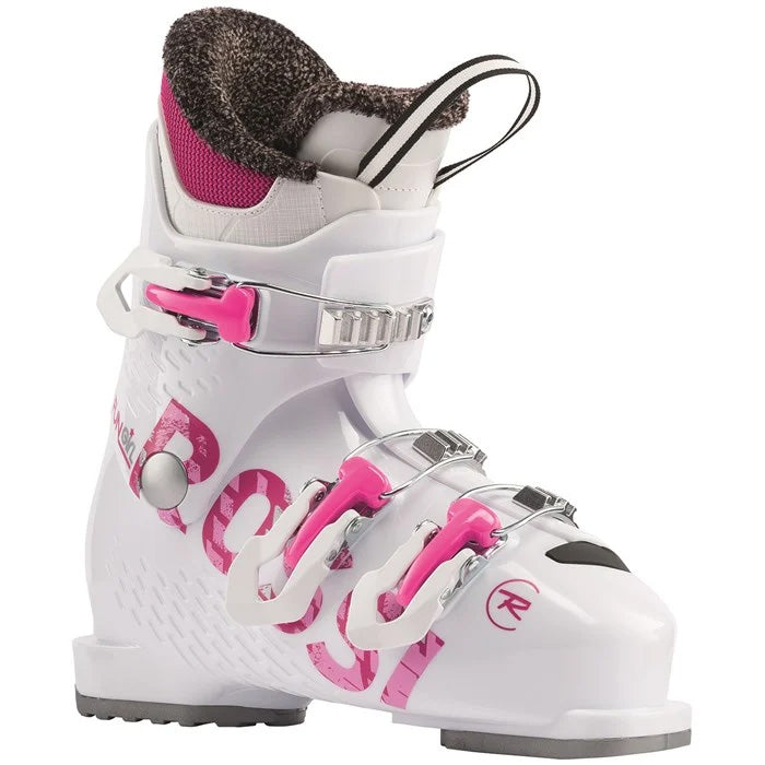 Rossignol Fun Girl 3 junior/youth ski boots (white/pink) available at Mad Dog's Ski & Board in Abbotsford, BC.