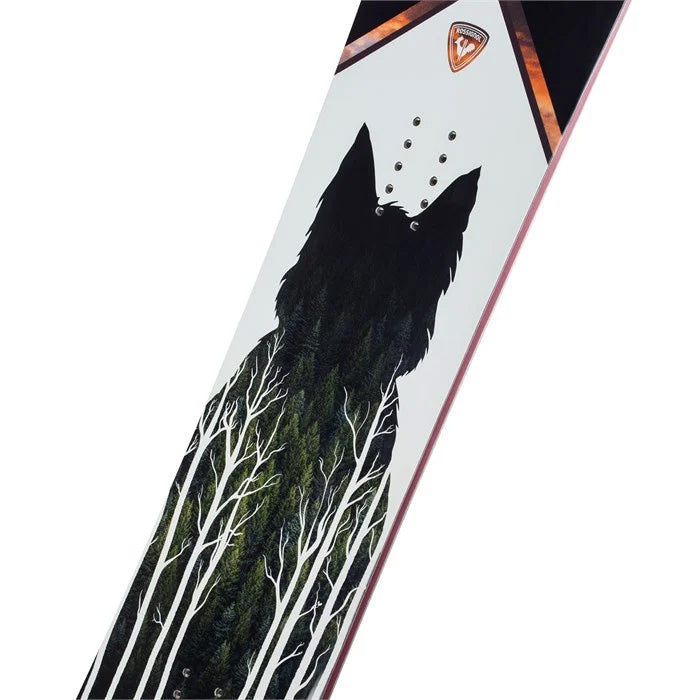 2024 Rossignol Myth women's snowboard (top graphic, wolf) available at Mad Dog's Ski & Board in Abbotsford, BC.