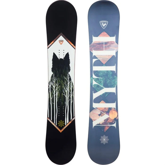 2024 Rossignol Myth women's snowboard (top and base graphic, wolf) available at Mad Dog's Ski & Board in Abbotsford, BC.