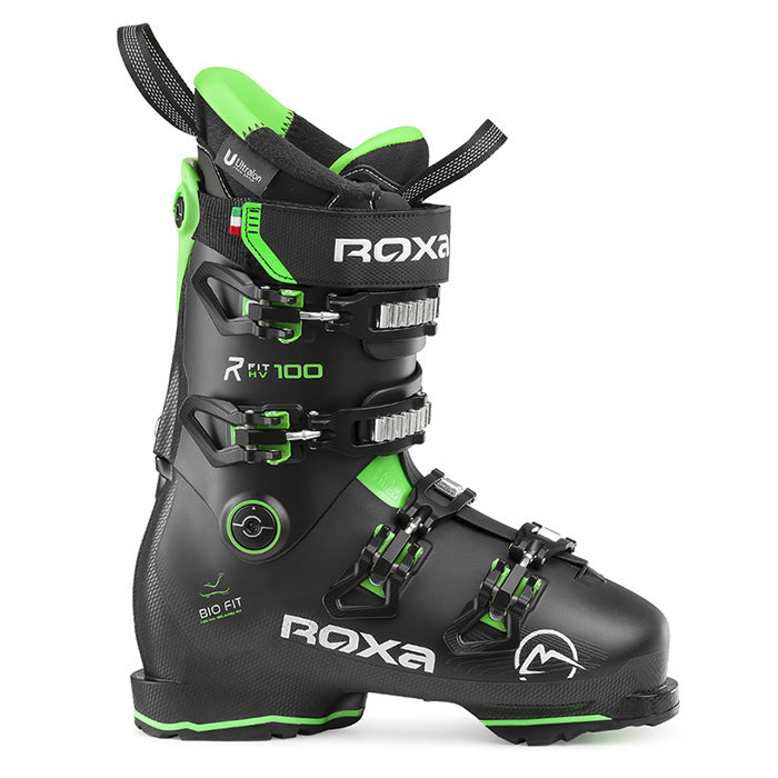 Roxa R/Fit 100 GW ski boots (black/green, 2024) available at Mad Dog's Ski & Board in Abbotsford, BC.