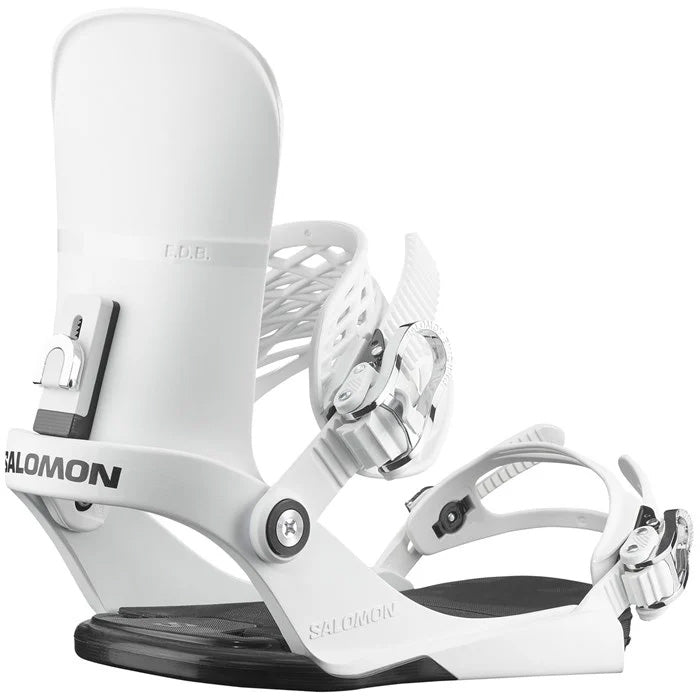 2025 Salomon EDB unisex snowboard bindings (white) available at Mad Dog's Ski & Board in Abbotsford, BC.