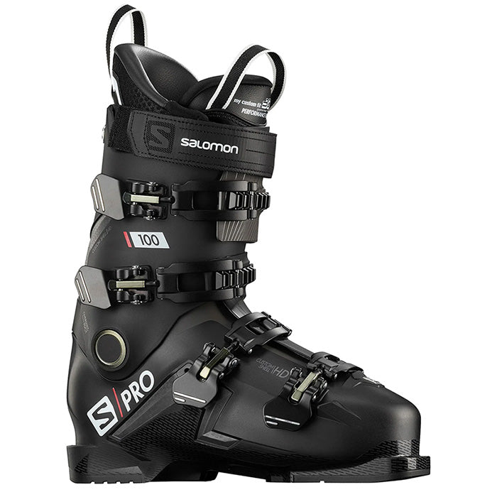 Salomon S/Pro 100 ski boots (black/red, 2021) available at Mad Dog's Ski & Board in Abbotsford, BC.