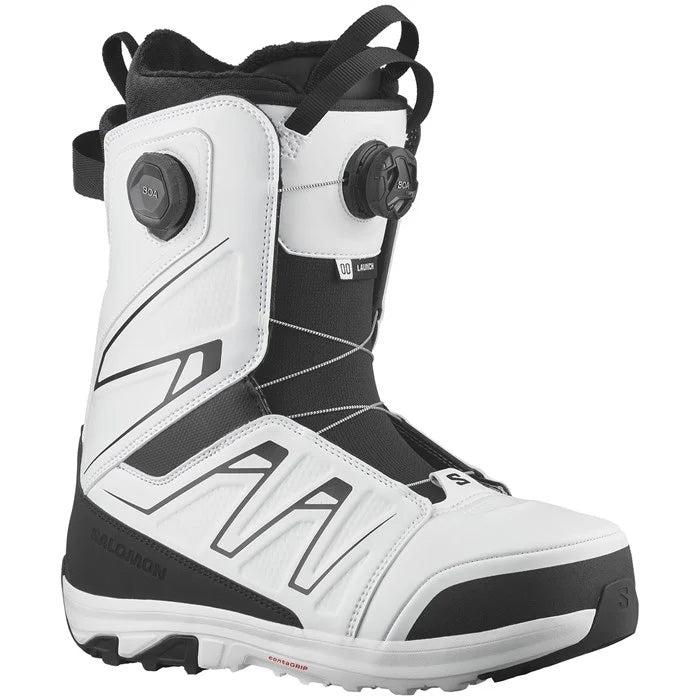 2025 Salomon Launch BOA SJ snowboard boots (black/white) available at Mad Dog's Ski & Board in Abbotsford, BC.