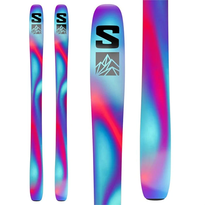 2025 QST 98 unisex skis (purple, blue, pink base) available at Mad Dog's Ski & Board in Abbotsford, BC.