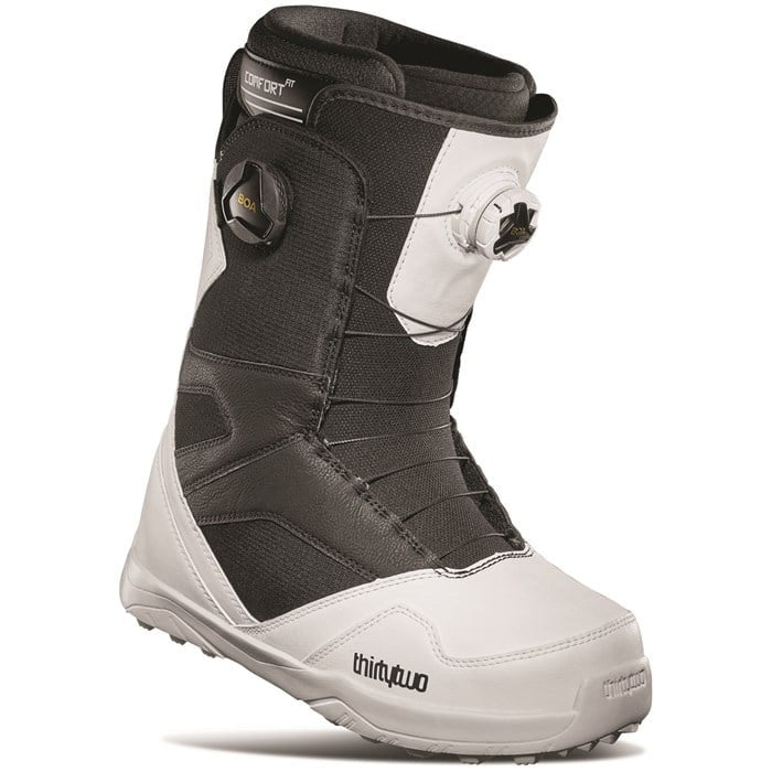Thirty Two STW Double Boa snowboard boots (black/white) available at Mad Dog's Ski & Board in Abbotsford, BC.