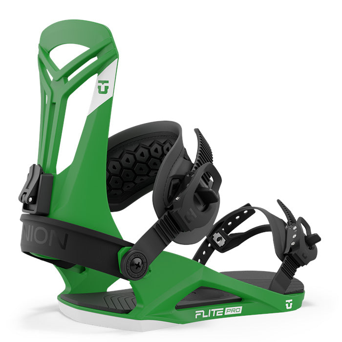 Union Flite Pro snowboard bindings (green) available at Mad Dog's Ski & Board in Abbotsford, BC.