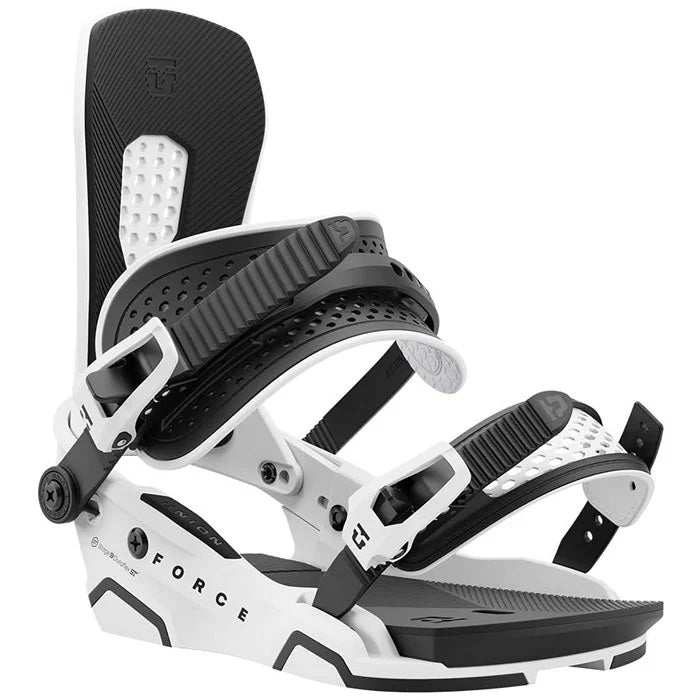 2025 Union Force snowboard bindings (white) available at Mad Dog's Ski & Board in Abbotsford, BC.