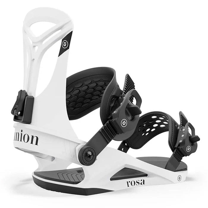 2025 Union Rosa women's snowboard bindings (white) available at Mad Dog's Ski & Board in Abbotsford, BC.