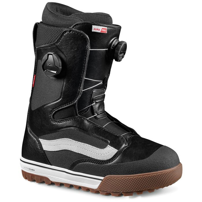 Vans Aura Pro snowboard boots (black/white) available at Mad Dog's Ski & Board in Abbotsford, BC.